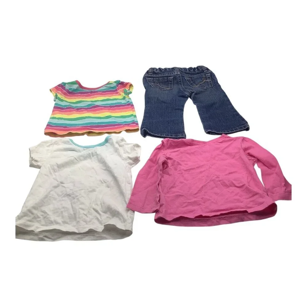 1989 Place Clothing Lot 4pc Girls 6-9 Months Shirts Stretch Boot Cut Denim Jeans